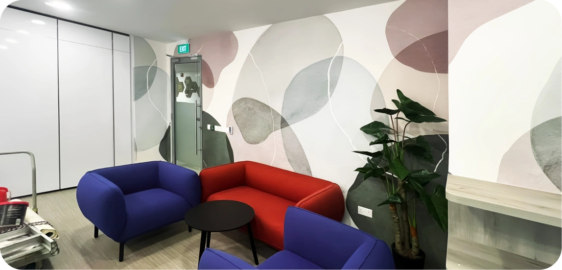 Stylish Lounge with Artful Abstract Wallpaper by Honpo